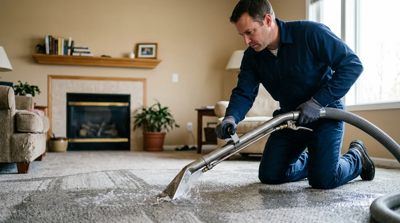 Water damage restoration technician working near Saginaw, MI
